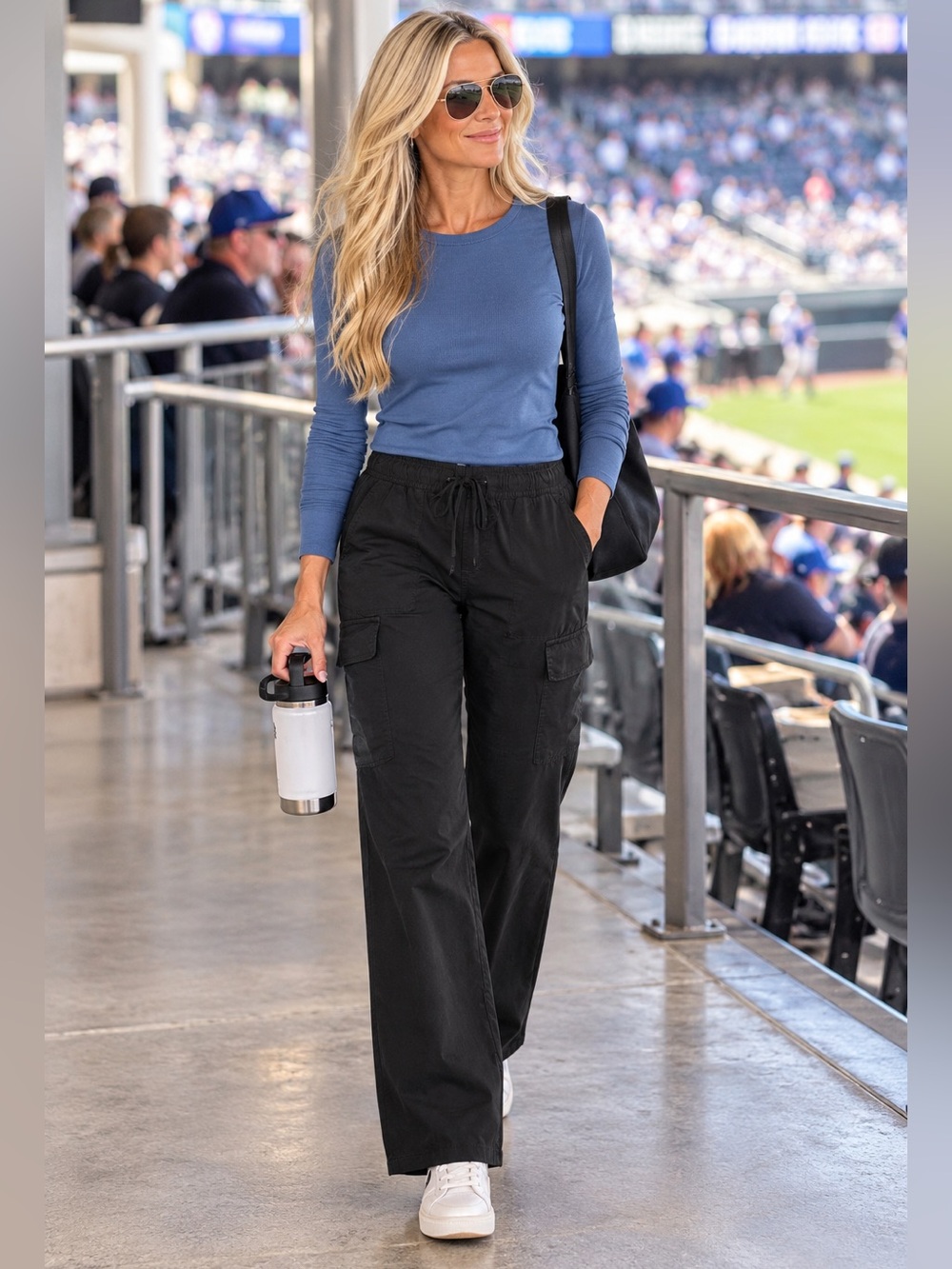 Women's Black Wide-Leg Cargo Pants - Casual Utility Style